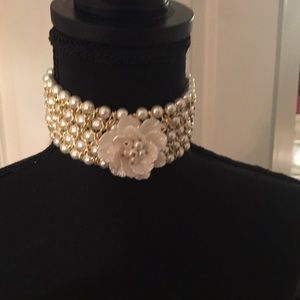 Big Faux Pearl and Gold Tone Choker.